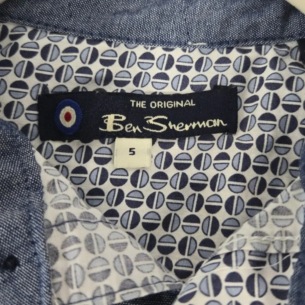 Ben Sherman Boys Short Sleeve Button Down Navy White Geometric Print Kids Size